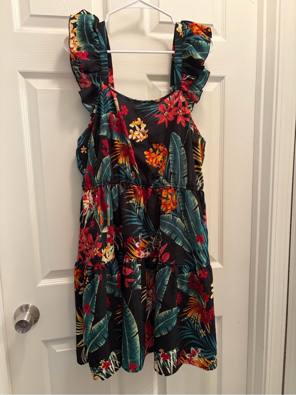 SHEIN Curve 2XL Tropical Floral Ruffle Strap Tiered Mini Dress Boho Resort